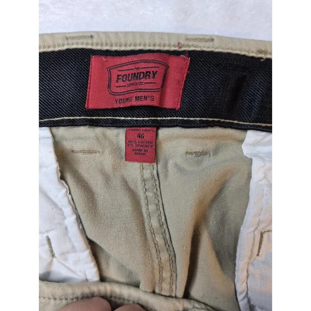 The Foundry Supply Co. Young Mens Flat Front Khaki Waistband Chino Shorts 46